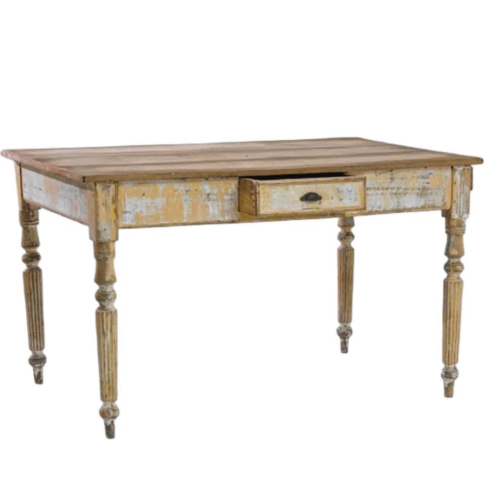 Table de campagne française Jaune Antique, vieillie, vers 1850