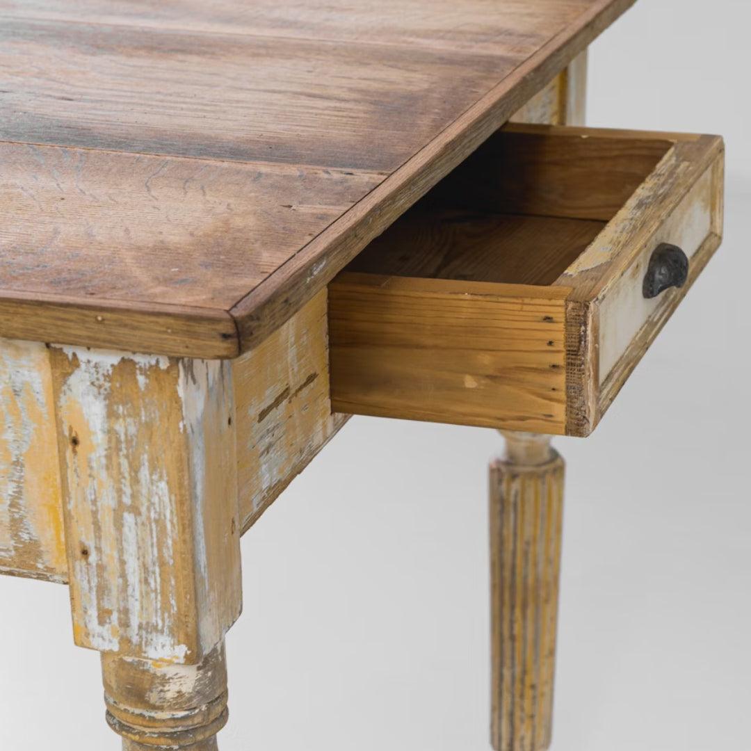 Table de campagne française Jaune Antique, vieillie, vers 1850