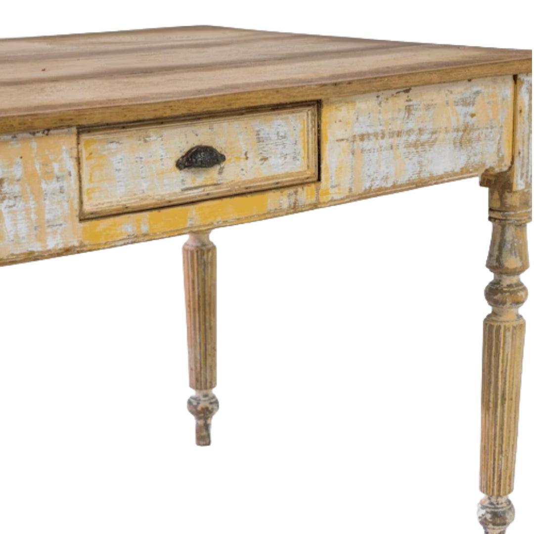 Table de campagne française Jaune Antique, vieillie, vers 1850
