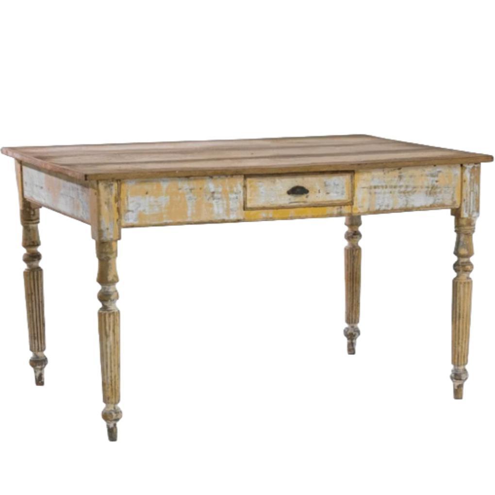 Table de campagne française Jaune Antique, vieillie, vers 1850