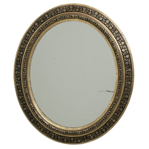 Miroir ovale ancien français floral noir doré, Circa 1880