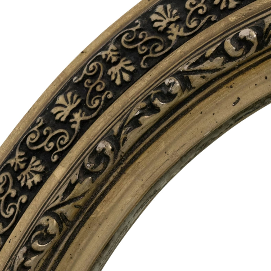 Miroir ovale ancien français floral noir doré, Circa 1880