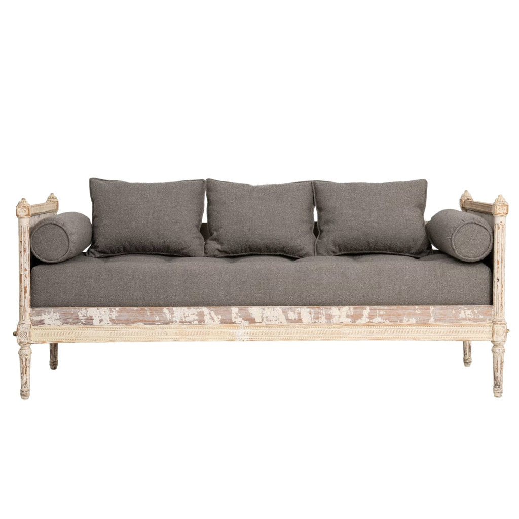 Lit de repos sofa en chêne blanc antique, style manoir français, vers 1900