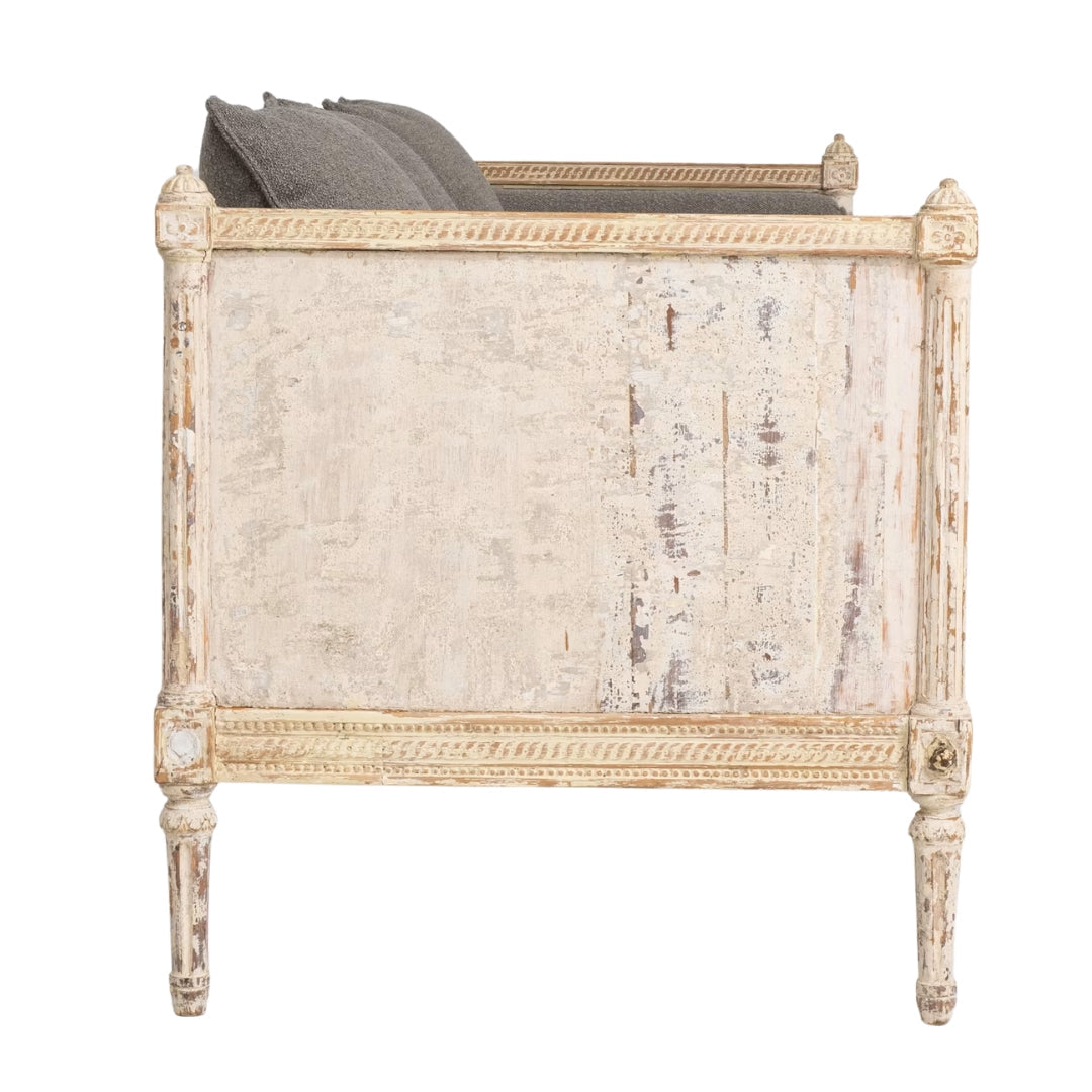 Lit de repos sofa en chêne blanc antique, style manoir français, vers 1900