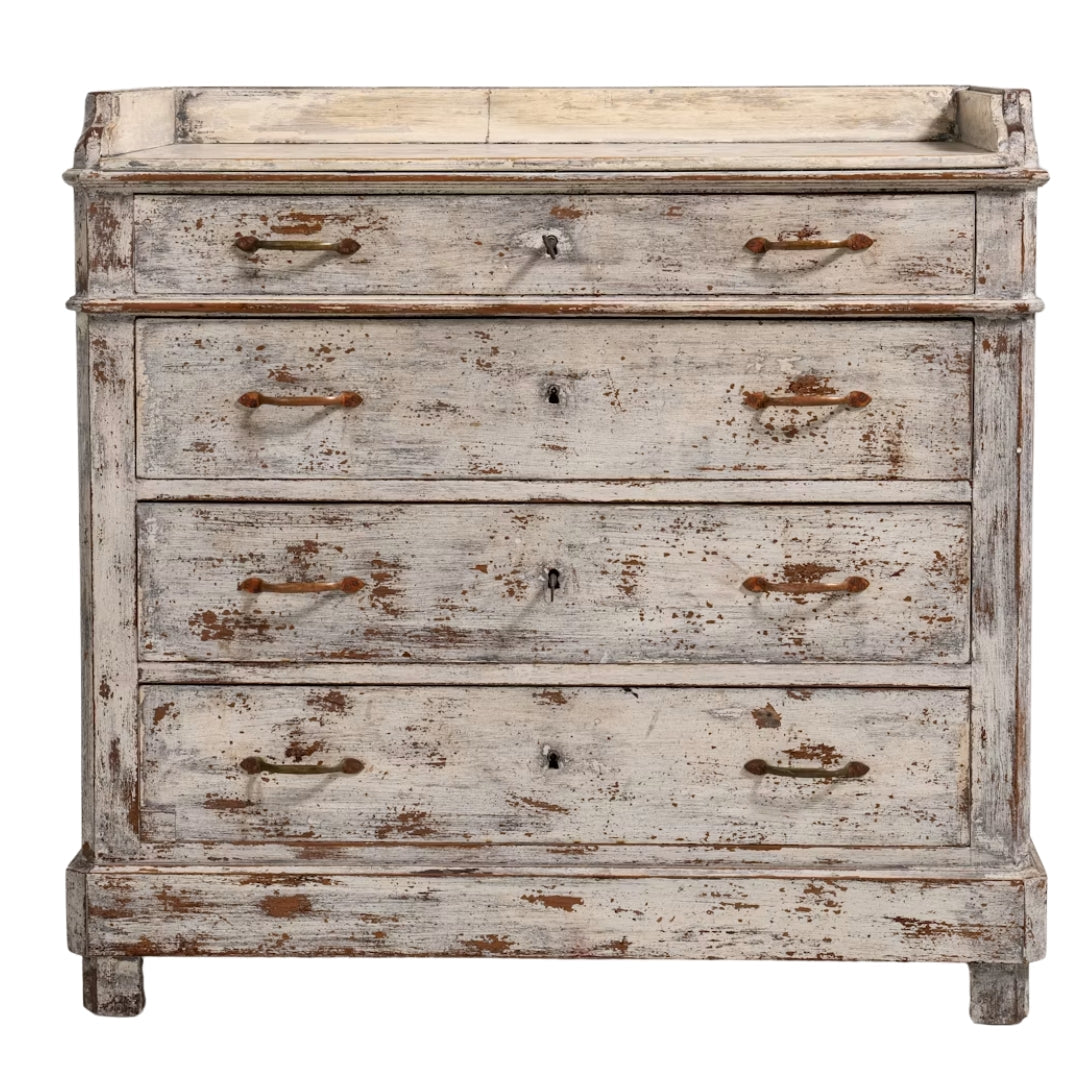 Commode Blanc Shabby Chic Vintage, Circa 1860