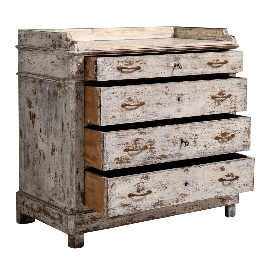 Commode Blanc Shabby Chic Vintage, Circa 1860