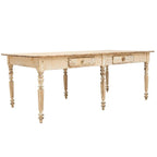 Table de salle à manger de ferme française vieillie, crème, vers 1900