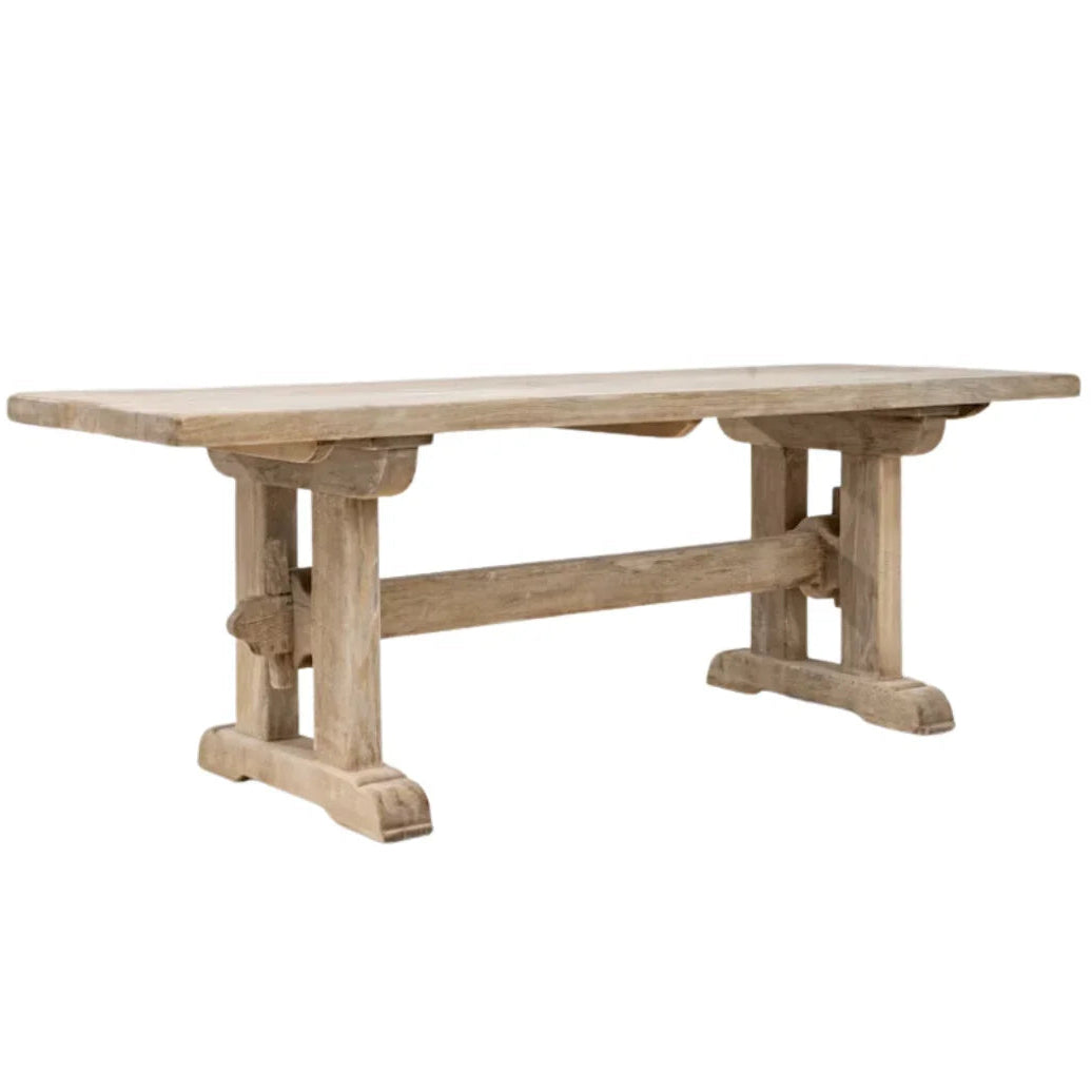 Table de salle à manger tréteaux de ferme française, circa 1920