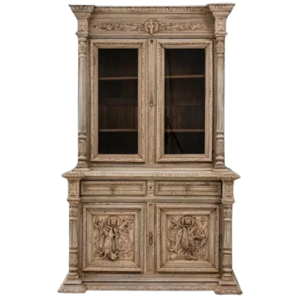 Cabinet belge sculpté du XIXe siècle avec verre, vers 1880