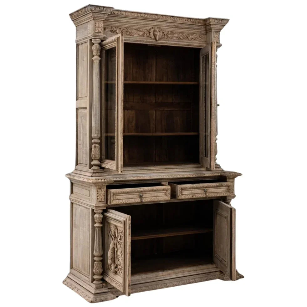 Cabinet belge sculpté du XIXe siècle avec verre, vers 1880