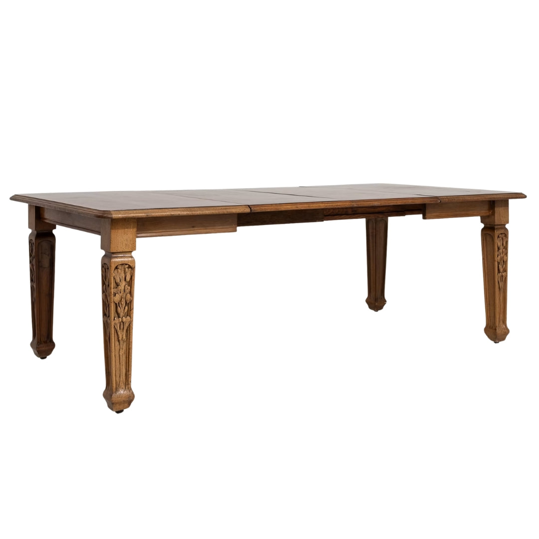 Table à manger à rallonges néo-gothique française en chêne, circa 1910