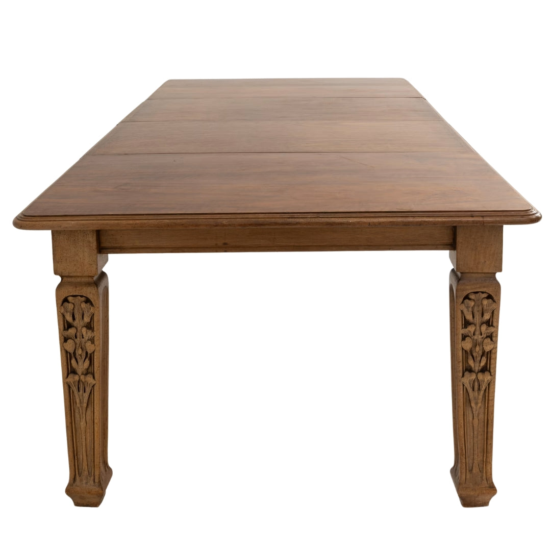 Table à manger à rallonges néo-gothique française en chêne, circa 1910