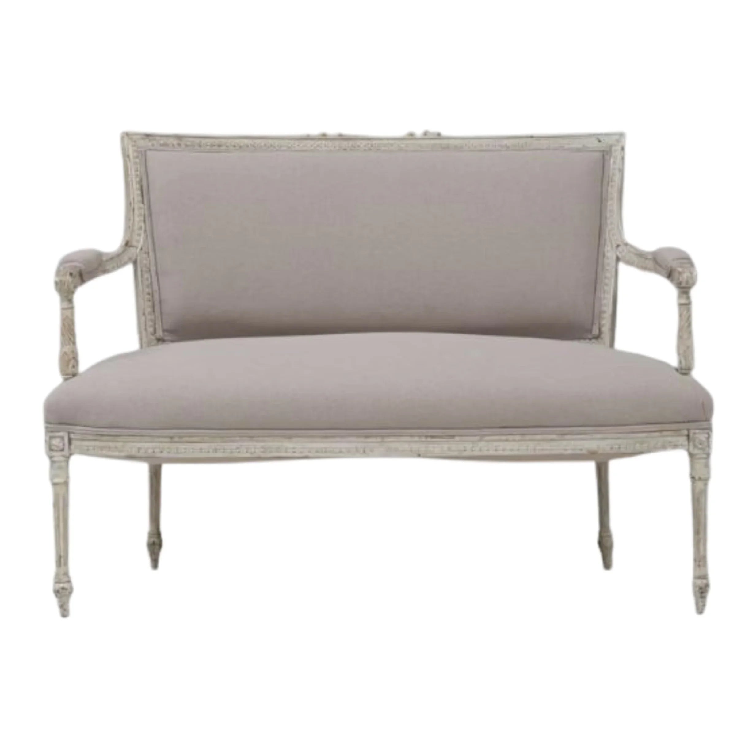 Causeuse taupe de style provincial français antique, vers 1900