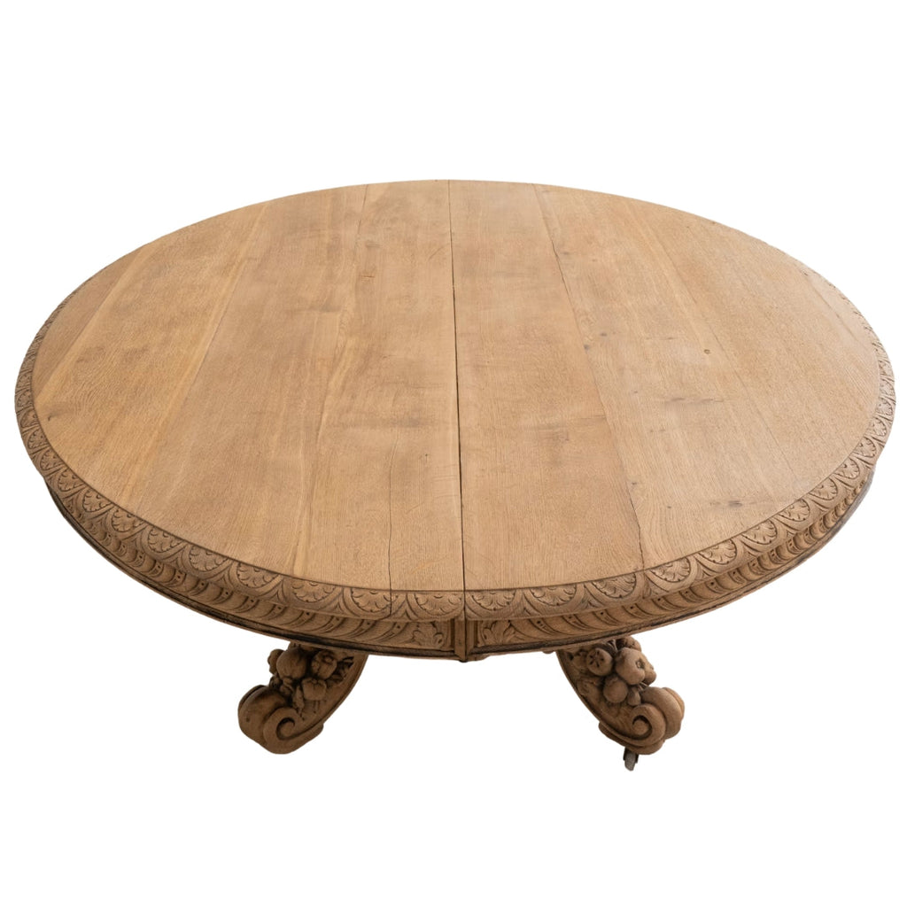 Grande table de salle à manger piédestal en chêne sculpté du Château, vers 1880