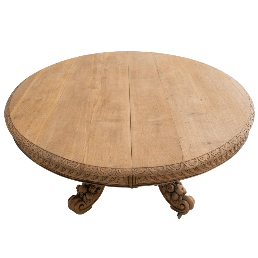 Grande table de salle à manger piédestal en chêne sculpté du Château, vers 1880