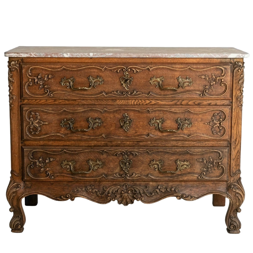 Commode ancienne française ornée en marbre, vers 1850
