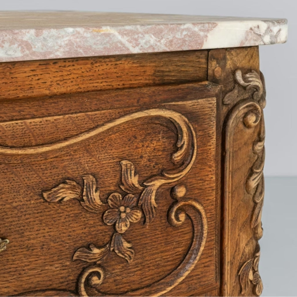 Commode ancienne française ornée en marbre, vers 1850