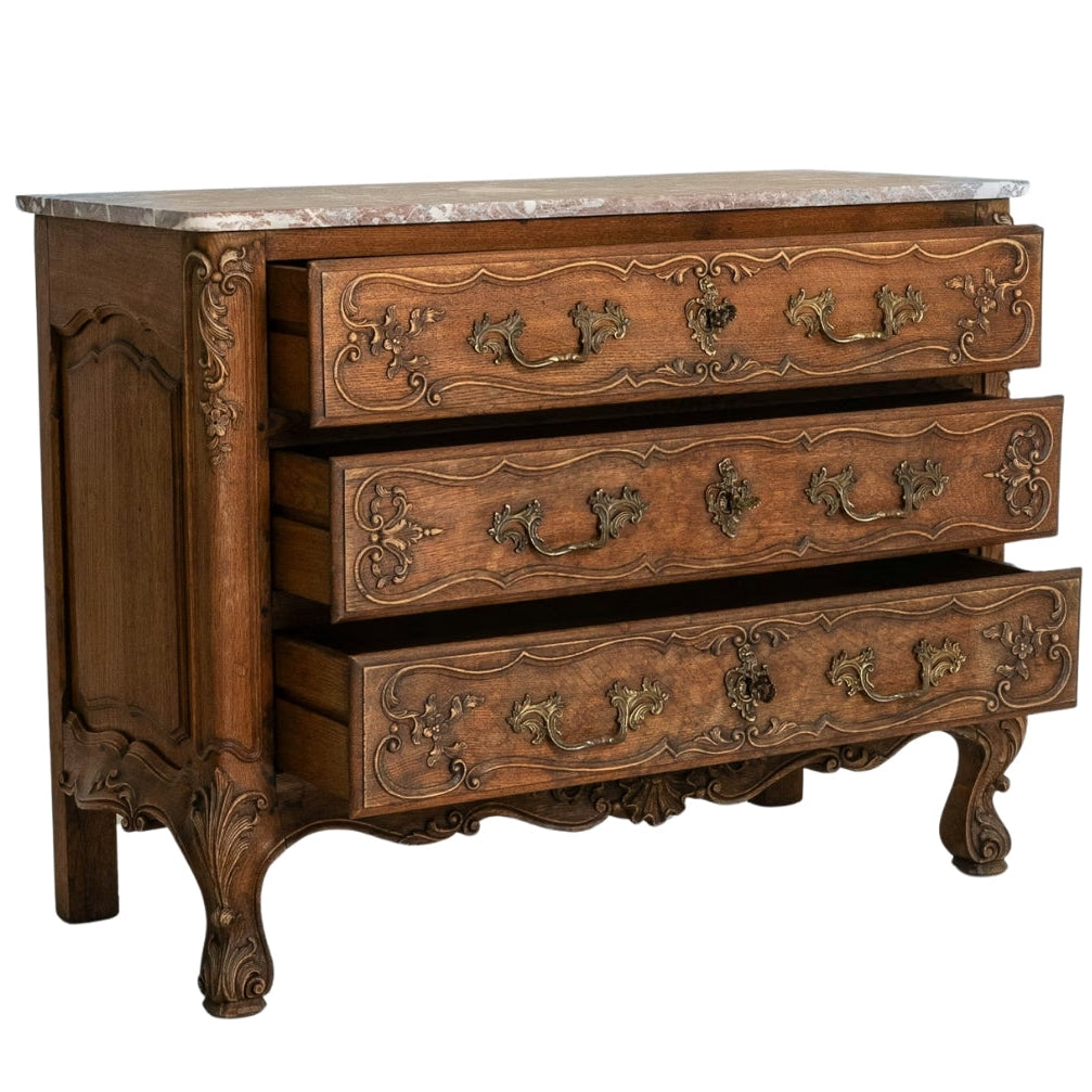 Commode ancienne française ornée en marbre, vers 1850