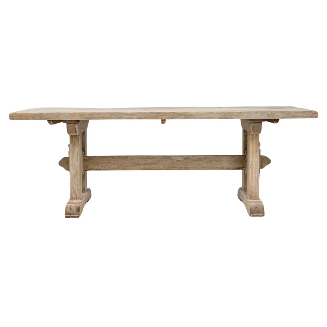 Table de salle à manger tréteaux de ferme française, circa 1920