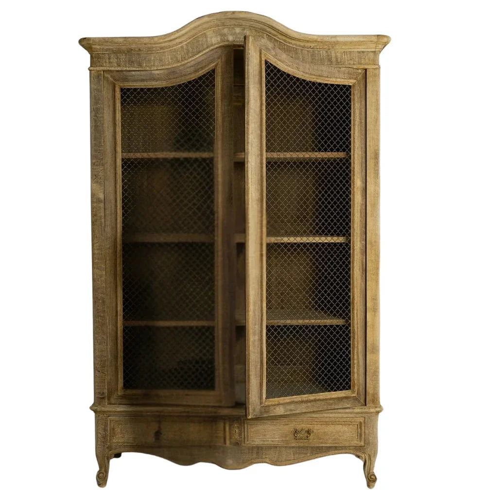 Vitrine française en chêne d'époque avec porte grillagée, vers 1900