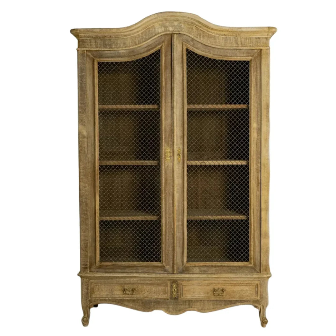 Vitrine française en chêne d'époque avec porte grillagée, vers 1900